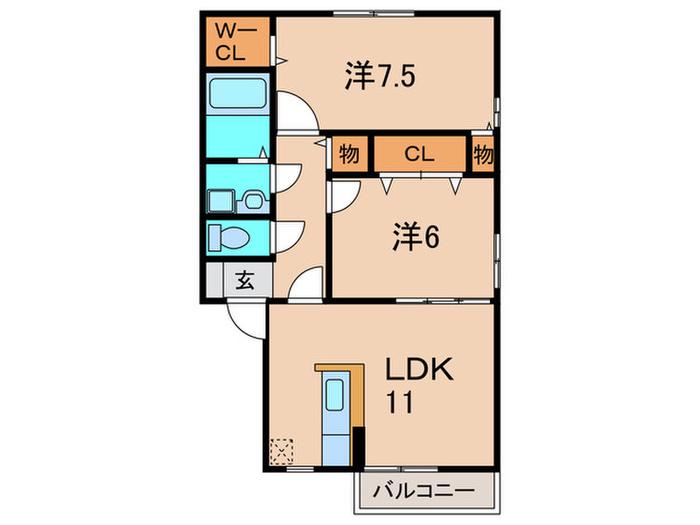 チェリーブロッサム(2LDK/2階)の間取り写真