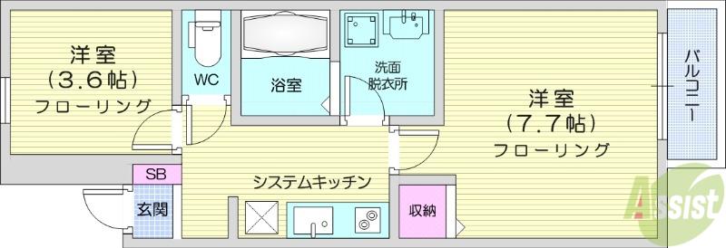 ヒルズマーク堤町(2K/3階)の間取り写真