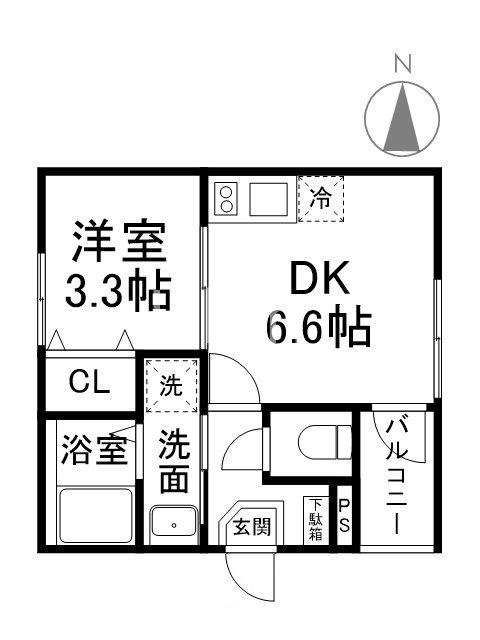 マロンテラス(1DK/2階)の間取り写真