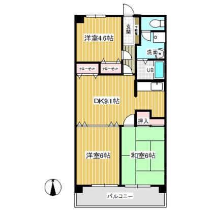 清水山第2パークハイツ(3DK/5階)の間取り写真