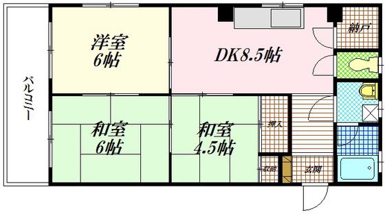 空城コーポ(3LDK/2階)の間取り写真