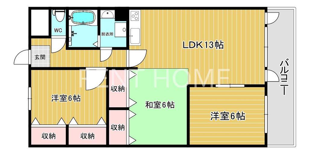 プラスドラコメディ栄町(2LDK/3階)の間取り写真