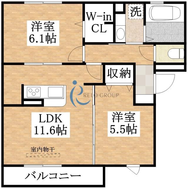 ラグラシューズ B棟(2LDK/1階)の間取り写真