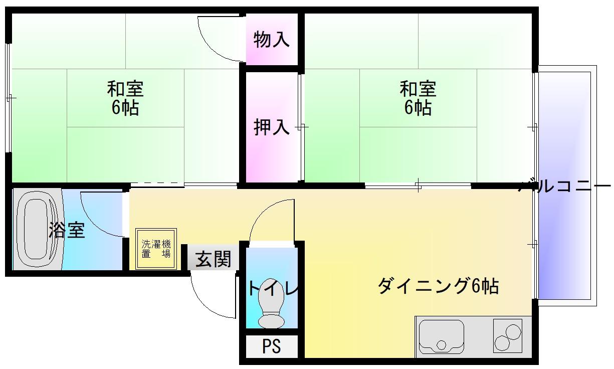 シャルマンエステートA棟(2DK/1階)の間取り写真