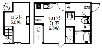 フォルトゥーナ竹下駅前(1K/1階)の間取り写真