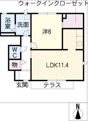 ファミーユスズキF棟(1LDK/1階)の間取り写真