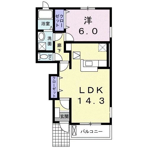 プリュジュールA(1LDK/1階)の間取り写真