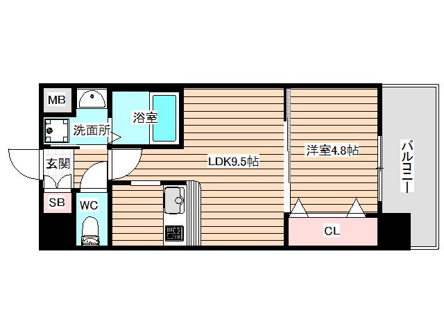スプランディッド中之島ウエスト(1LDK/7階)の間取り写真