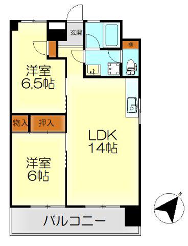 メガネ橋プラザ(2LDK/8階)の間取り写真