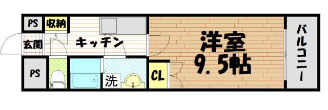 エスペランス中郡(1K/4階)の間取り写真