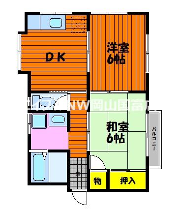 ルミエールドボナール D棟(2DK/2階)の間取り写真