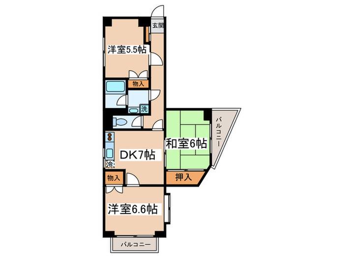 ウィスタリア聖蹟(3DK/6階)の間取り写真