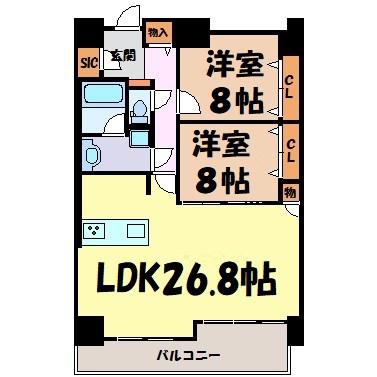 ロイジェント日吉(2LDK/9階)の間取り写真