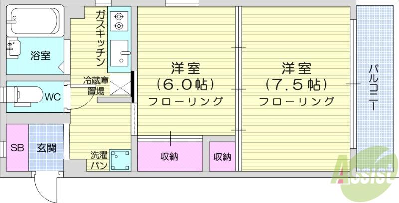 レジデンス銀杏(2K/2階)の間取り写真