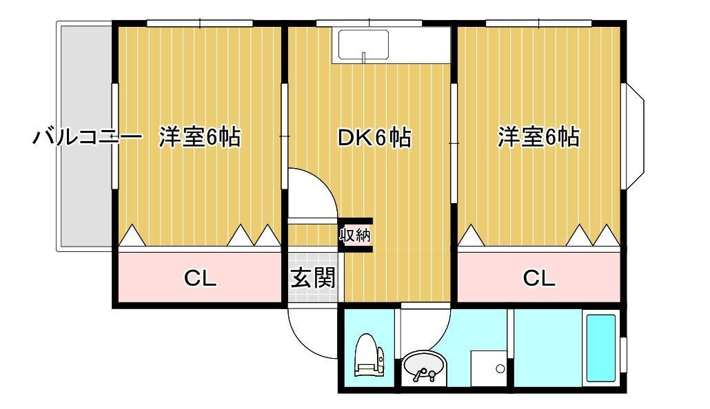 エクセル東谷山(2DK/2階)の間取り写真