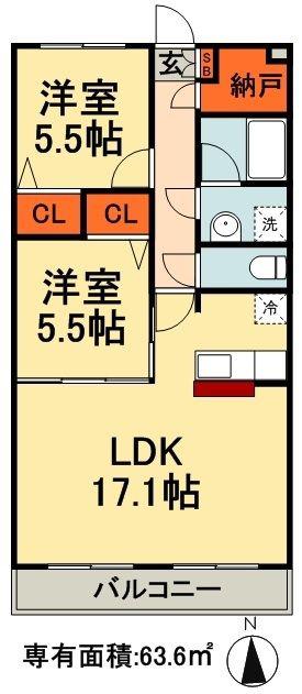 ペレーネ増嶋(2LDK/1階)の間取り写真