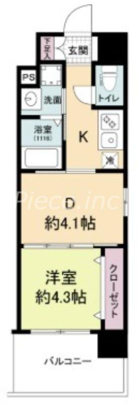 ライブガーデン江坂Ⅷ(1DK/6階)の間取り写真