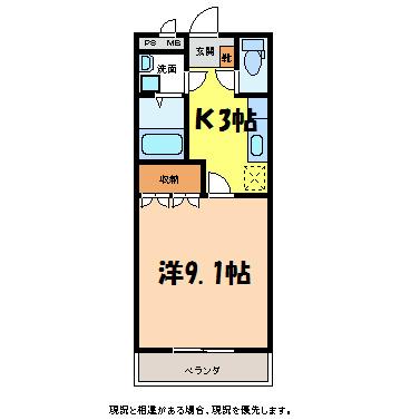 ＪＲ飯田線 木ノ下駅 徒歩2分 2階建 築20年(1K/1階)の間取り写真