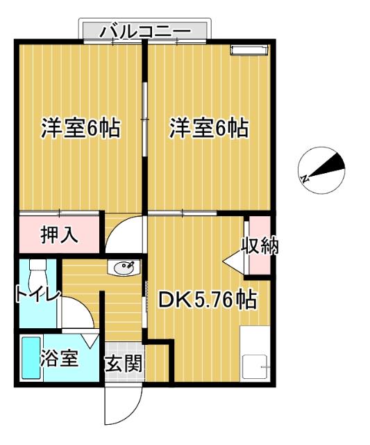 マグノリア保戸野B(2DK/1階)の間取り写真