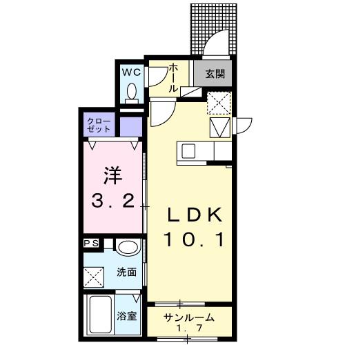 カリーナ ルナ(1LDK/1階)の間取り写真