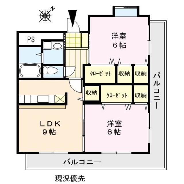 リュミエール高良内(2LDK/1階)の間取り写真