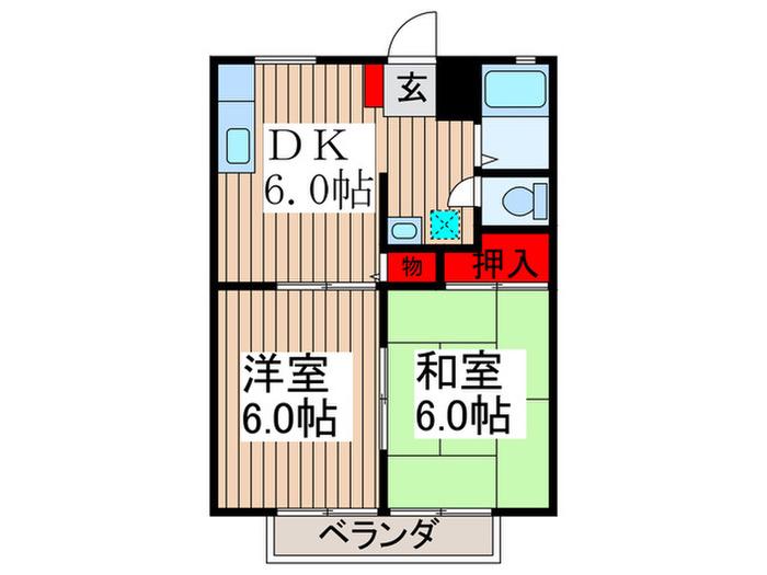 サンシティ志久B棟(2DK/2階)の間取り写真