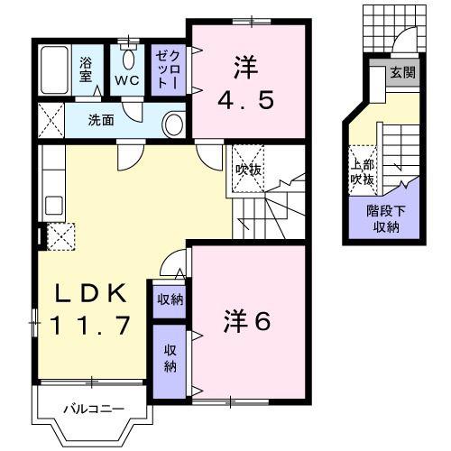 フェアリーミューズB(2LDK/2階)の間取り写真