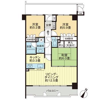 サーパス関屋田町(3LDK/1階)の間取り写真