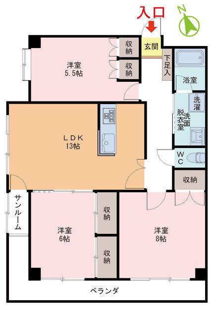 MKマンション(3LDK/4階)の間取り写真