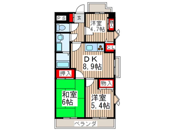 オークパレス(3DK/4階)の間取り写真