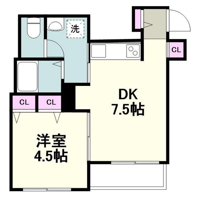 LARASSE(1DK/2階)の間取り写真
