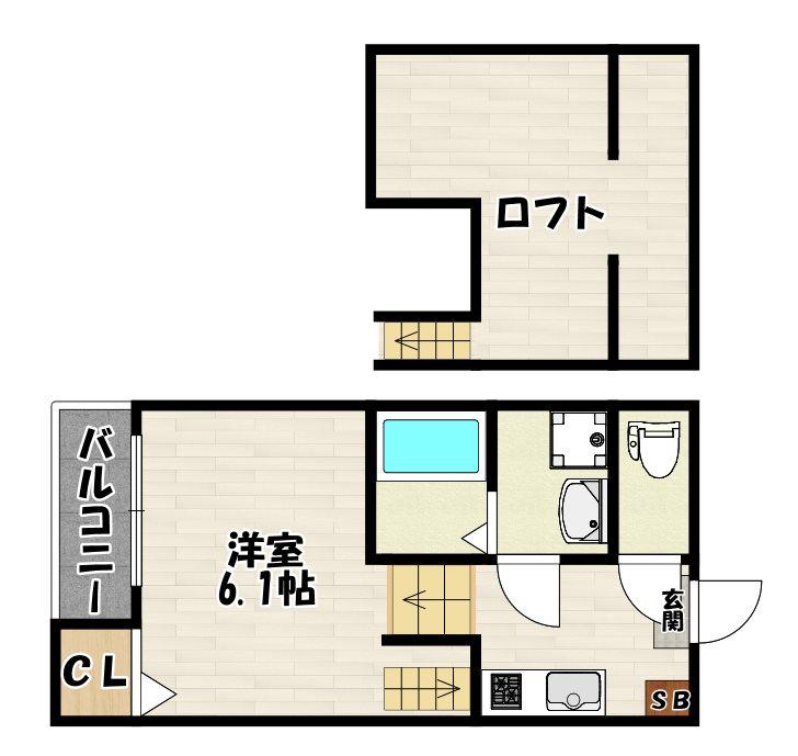 ザイオン薬院(1K/2階)の間取り写真