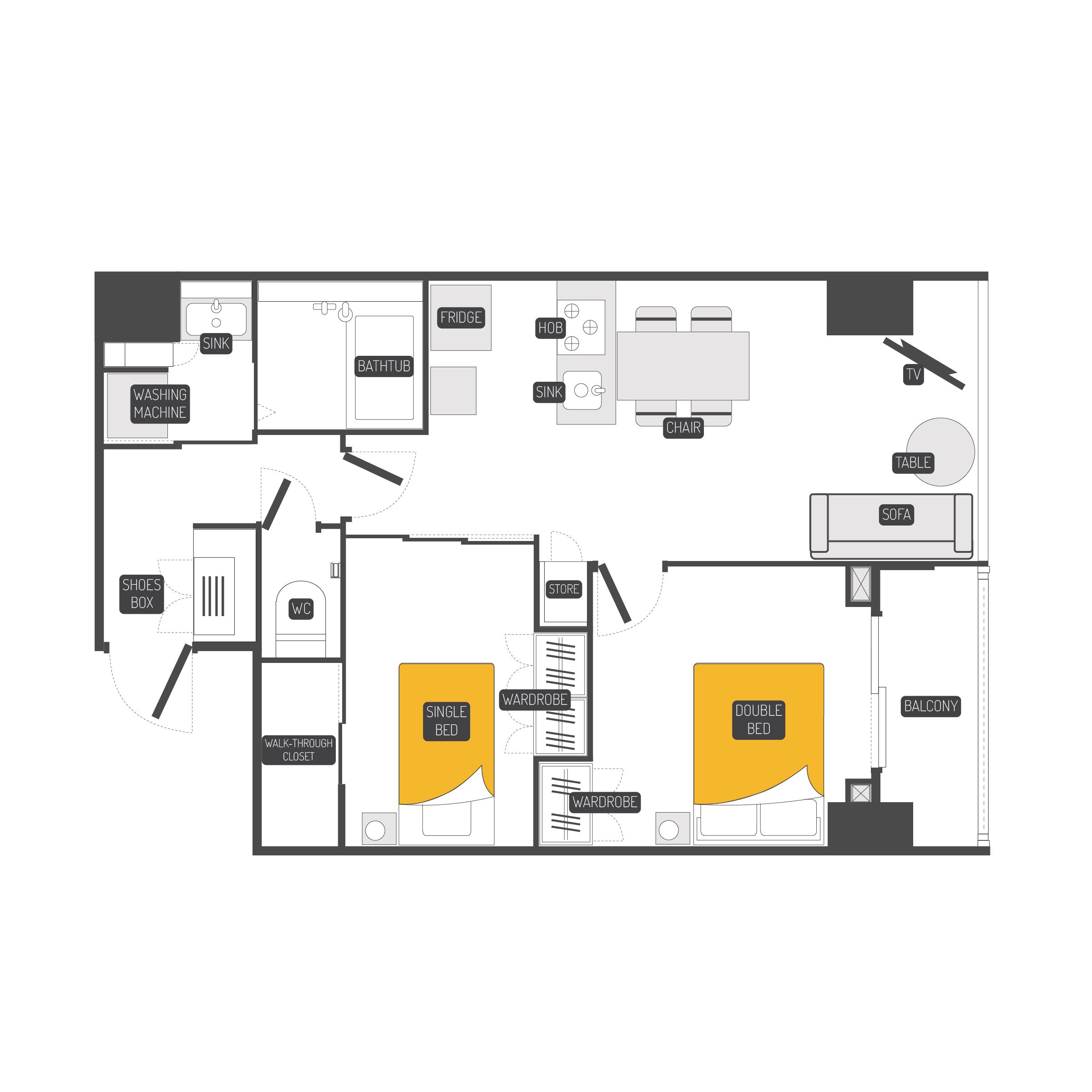 DASH LIVING KURAMAE- DELUXE 2BR(2LDK/11階)の間取り写真