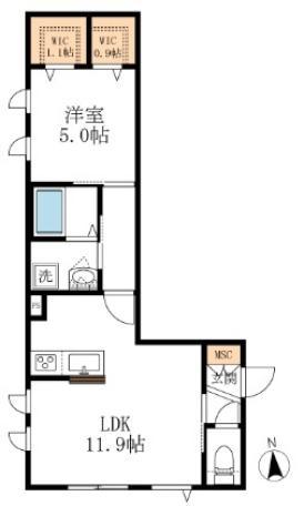 LA MONTAQNE(1LDK/1階)の間取り写真