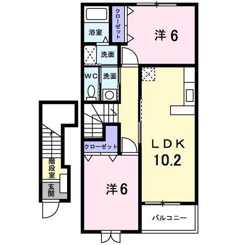 ライゼカーサA(2LDK/2階)の間取り写真