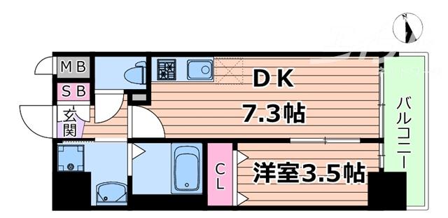 プレリス福島海老江 CORE FRONT(1DK/2階)の間取り写真