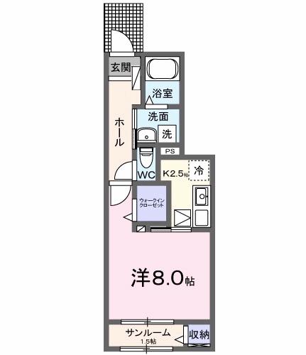 アヴニール(1K/1階)の間取り写真