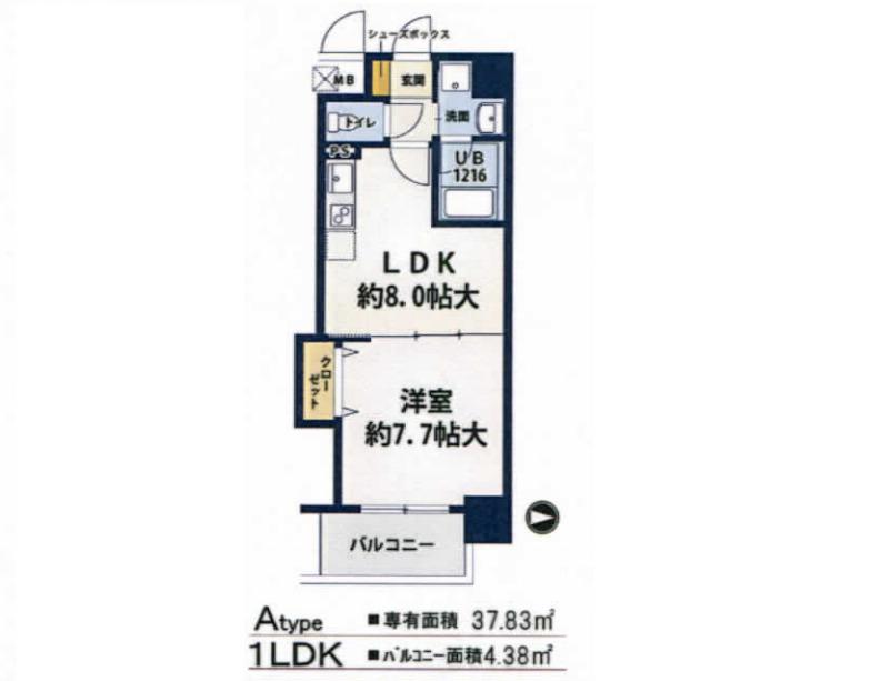 パレ阪栄橋(1LDK/10階)の間取り写真