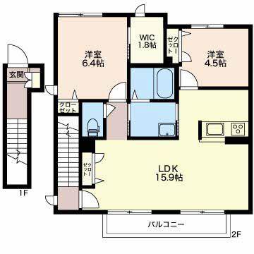 ソルレガーロ A(2LDK/2階)の間取り写真