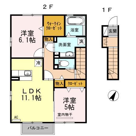 ロワール・カナ A202(2LDK/2階)の間取り写真