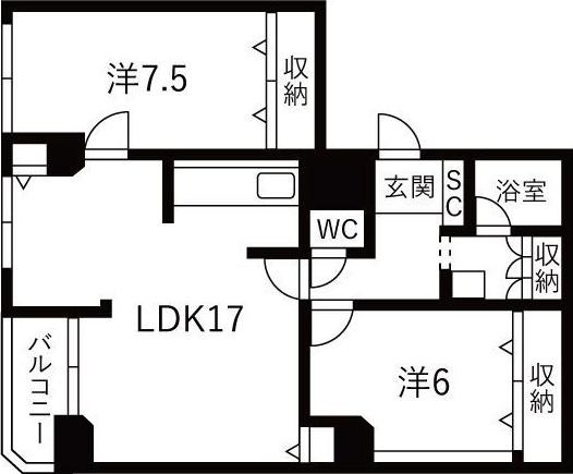 ライオンズマンション大通(2LDK/10階)の間取り写真