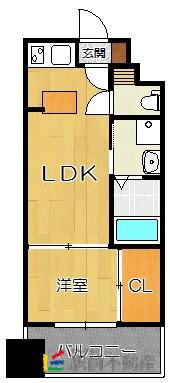 エステートモア天神(1LDK/15階)の間取り写真