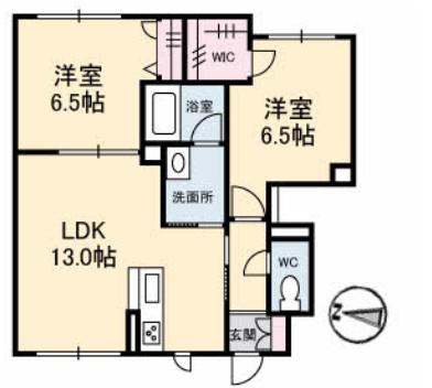 シャーメゾンガーデンズ福富西(2LDK/1階)の間取り写真