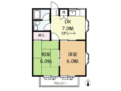 リーズ湘南鵠沼A棟(2DK/2階)の間取り写真