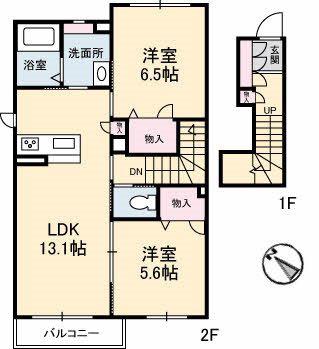 グリナージュ和霊元町(2LDK/2階)の間取り写真