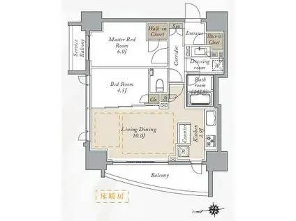 プライマルシティ神楽坂PRIMAL CITY 神楽坂(2LDK/12階)の間取り写真