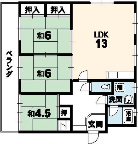西山ハイツ(3LDK/2階)の間取り写真