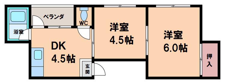 グランビルド長居(2DK/4階)の間取り写真