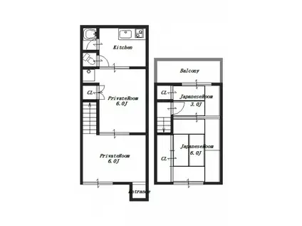 近鉄吉野線 飛鳥駅 徒歩7分 2階建 築44年(4K/1階)の間取り写真
