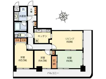 コスモ松戸ステーションビュー(3LDK/8階)の間取り写真